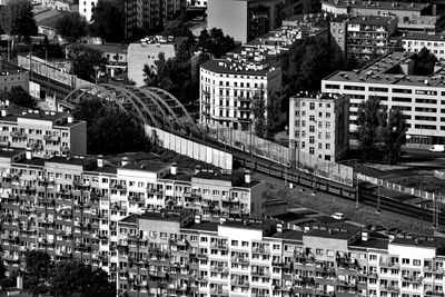 High angle view of street amidst buildings in city