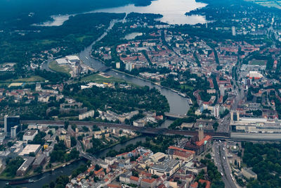 High angle view of cityscape against sky