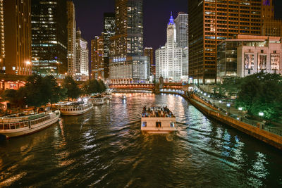 City lit up at dusk