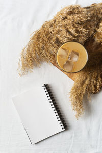 High angle view of open book on table