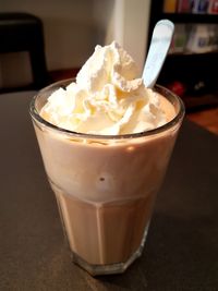 Close-up of ice cream on table