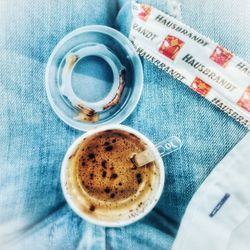 High angle view of coffee on table