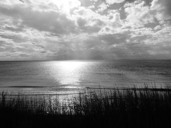 Scenic view of sea against cloudy sky