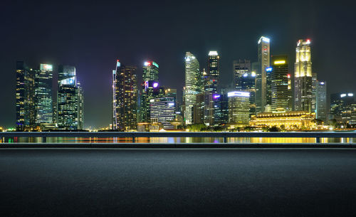 Illuminated buildings in city at night