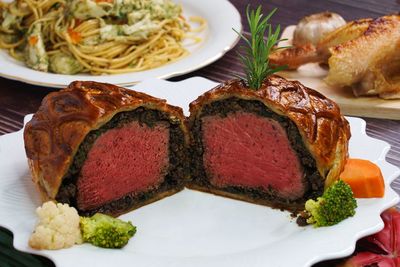 High angle view of food served on table