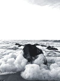 Rocks on beach against sky