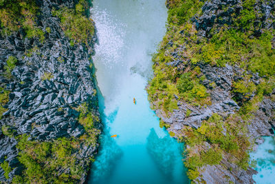 High angle view of waterfall in sea