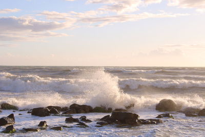 Scenic view of sea against sky during sunset