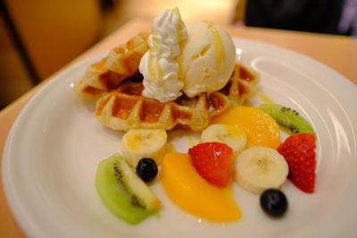 Close-up of dessert served in plate