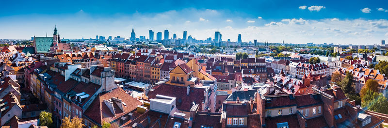 Panoramic view of warsaw in a summer day n poland. old town and center of town