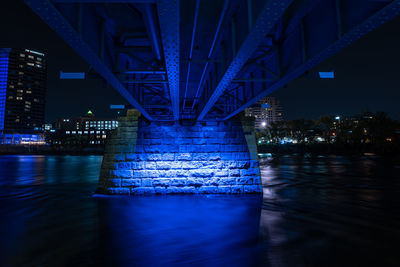  blue bridge of downtown grand rapids glows vibrant after dark