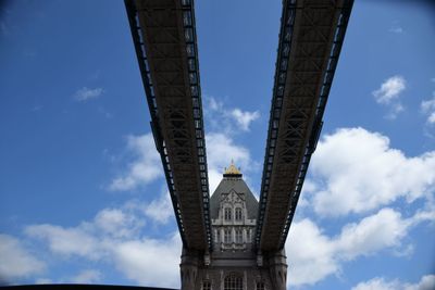 Low angle view of buildings against cloudy sky
