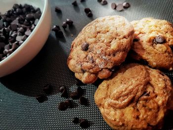 High angle view of cookies on table