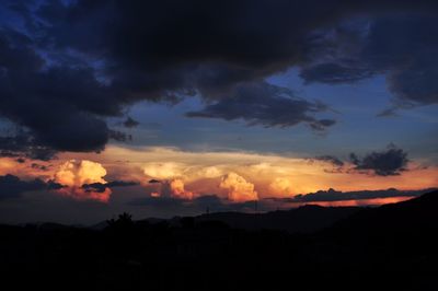 Silhouette of landscape against cloudy sky