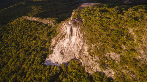 Aerial view of the petrified waterfalls in hierve el agua, oaxaca, mexico