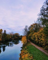 Scenic view of lake against sky during autumn