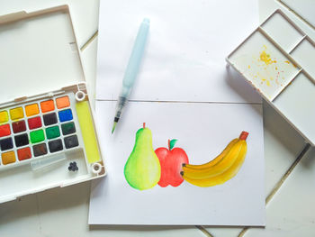 High angle view of fruits on table