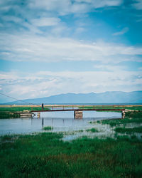 Scenic view of lake against sky