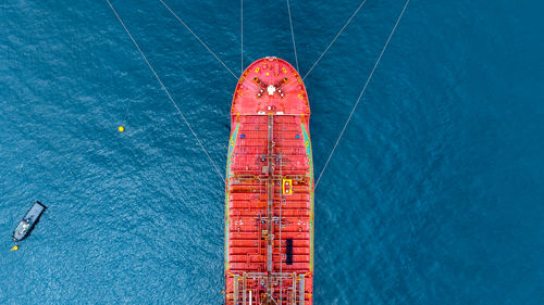 High angle view of ship in sea