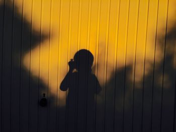 Shadow of child on wooden wall