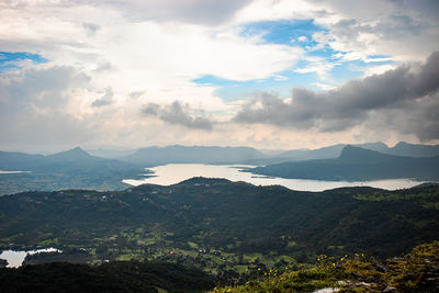 Aerial view of landscape against cloudy sky