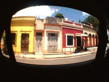 View of building through window