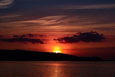 Scenic view of sea against romantic sky at sunset