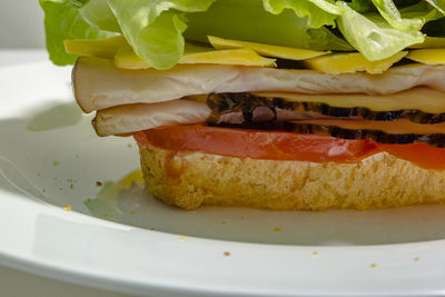 Close-up of sandwich in plate