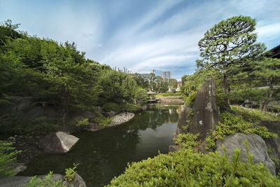 Waterfall of the meijiro garden that flows into the central pond.