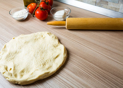 High angle view of breakfast on table