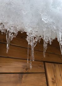 Low angle view of icicles on roof