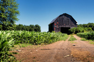 House on field against clear sky