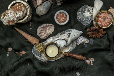 High angle view of eggs on table