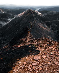 Aerial view of landscape and mountains against sky