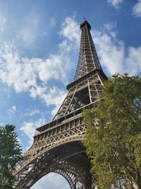 Low angle view of eiffel tower against sky