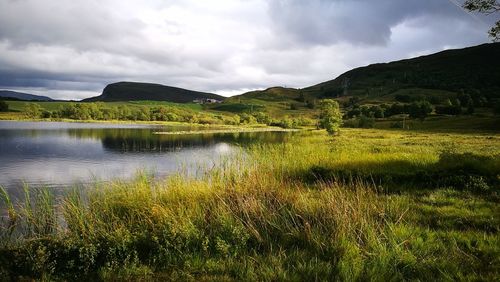 Scenic view of lake against sky