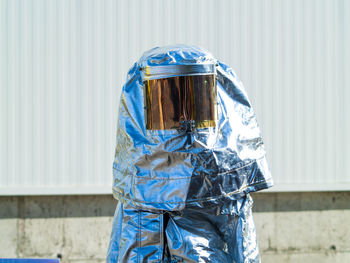 Close-up of metal against blue sky