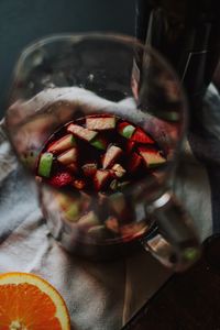 Close-up of drink in glass bowl on table