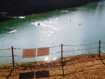 Birds flying over beach against sky