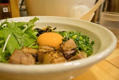 Close-up of food in plate on table