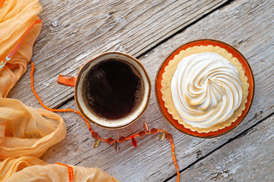 High angle view of coffee on table