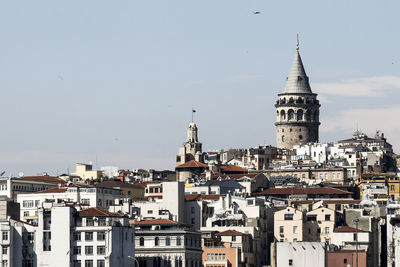View of cityscape and galata tower against sky
