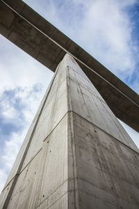 Low angle view of modern building against cloudy sky