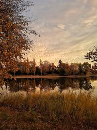 Scenic view of lake against sky during autumn