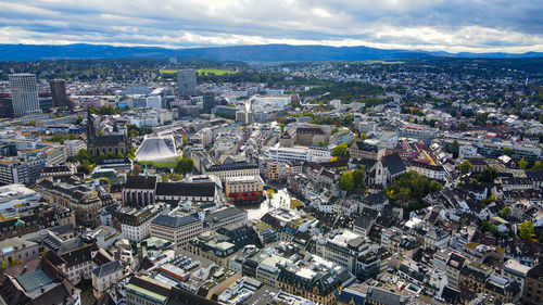 High angle view of townscape against sky