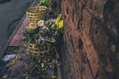 High angle view of garbage in basket