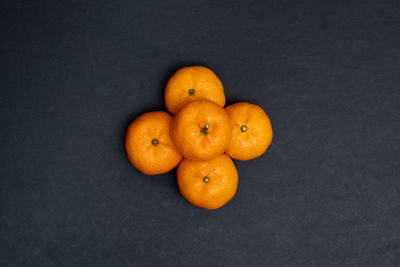 High angle view of orange fruit against black background