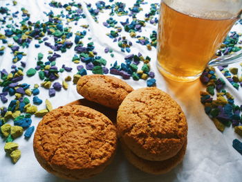 Close-up of beer in glass on table