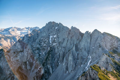 Panoramic view of snowcapped mountains against sky