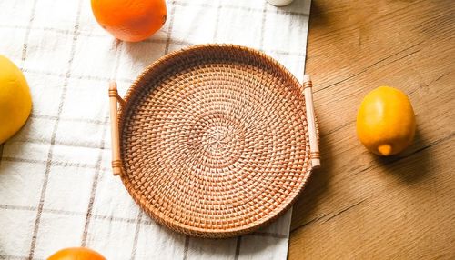 High angle view of orange on table